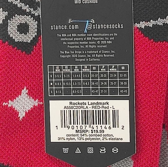 NWT STANCE NBA HOUSTON ROCKETS LANDMARK CREW SOCKS Sz L - Picture 11 of 11